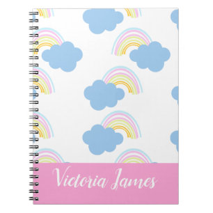 Summer Kids Rainbow and Clouds Pattern Name Notebook