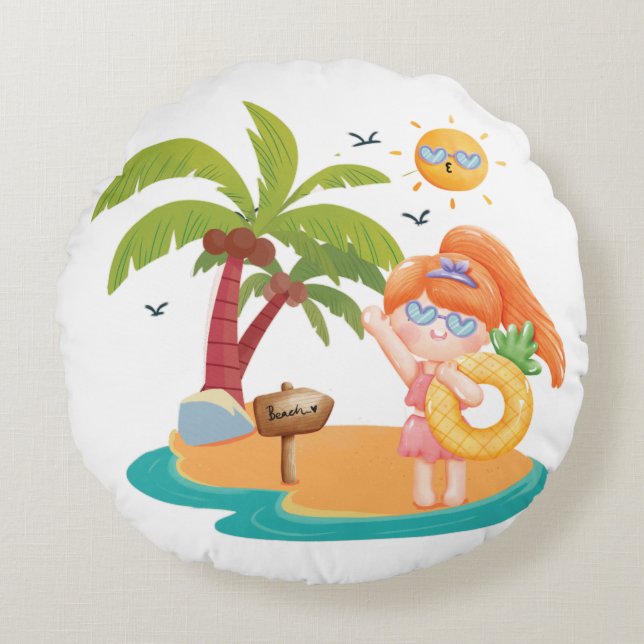 summer kids round cushion (Front)