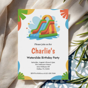 Summer Kids Waterslide Birthday Party Invitation