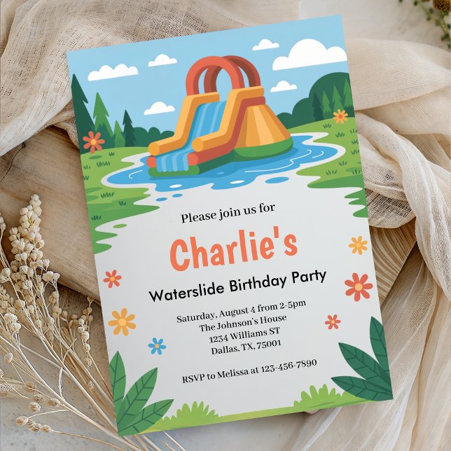 Summer Kids Waterslide Birthday Party Invitation (Creator Uploaded)