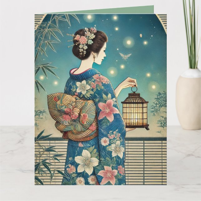 summer kimono&fireflies card (Front)