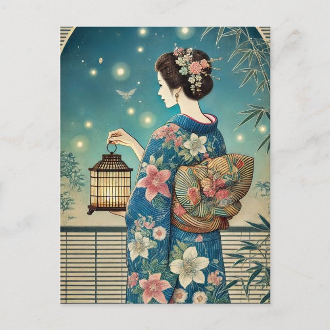 summer kimono & fireflies postcard (Front)