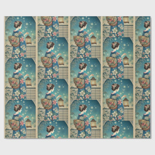summer kimono&fireflies wrapping paper
