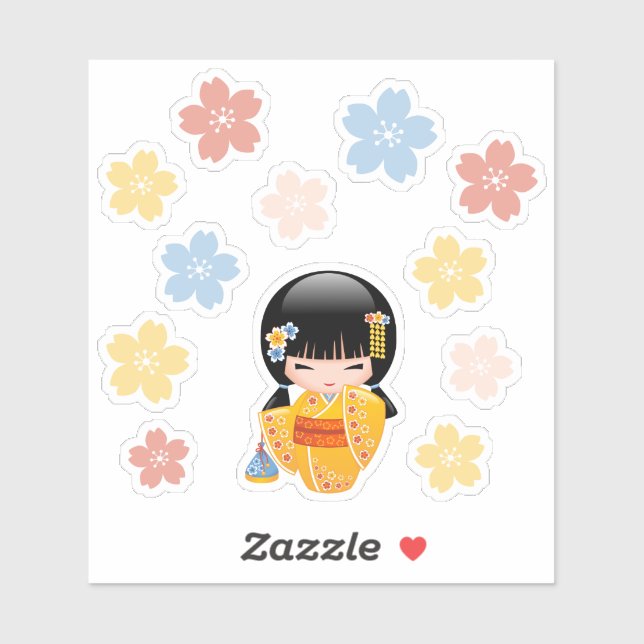 Summer Kokeshi Doll - Cute Kimono Geisha Girl (Sheet)