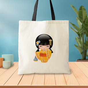 Summer Kokeshi Doll - Yellow Kimono Geisha Girl 2 Tote Bag
