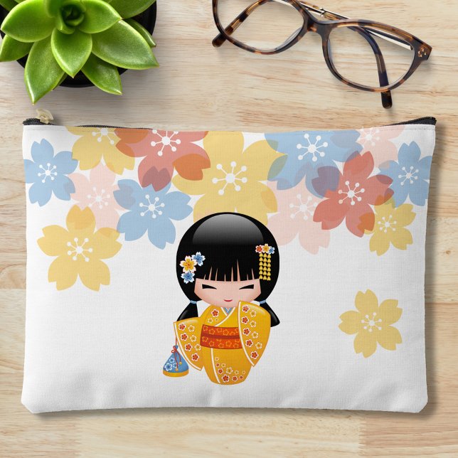 Summer Kokeshi Doll - Yellow Kimono Geisha Girl Accessory Pouch (Creator Uploaded)