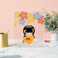 Summer Kokeshi Doll - Yellow Kimono Geisha Girl