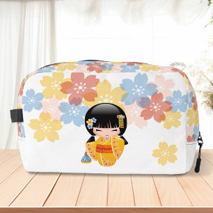 Summer Kokeshi Doll - Yellow Kimono Geisha Girl Dopp Kit
