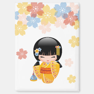 Summer Kokeshi Doll - Yellow Kimono Geisha Girl Magnet