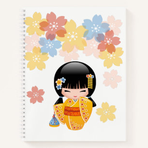 Summer Kokeshi Doll - Yellow Kimono Geisha Girl Notebook