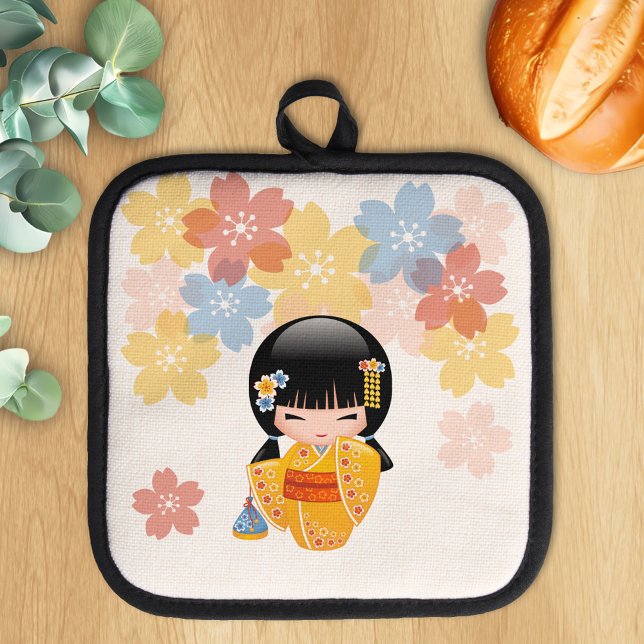 Summer Kokeshi Doll - Yellow Kimono Geisha Girl Pot Holder (Creator Uploaded)