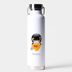 Summer Kokeshi Doll - Yellow Kimono Geisha Girl Water Bottle
