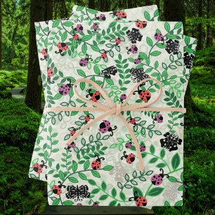 Summer - Lady Bugs, Butterflies and Leaves Wrapping Paper Sheet