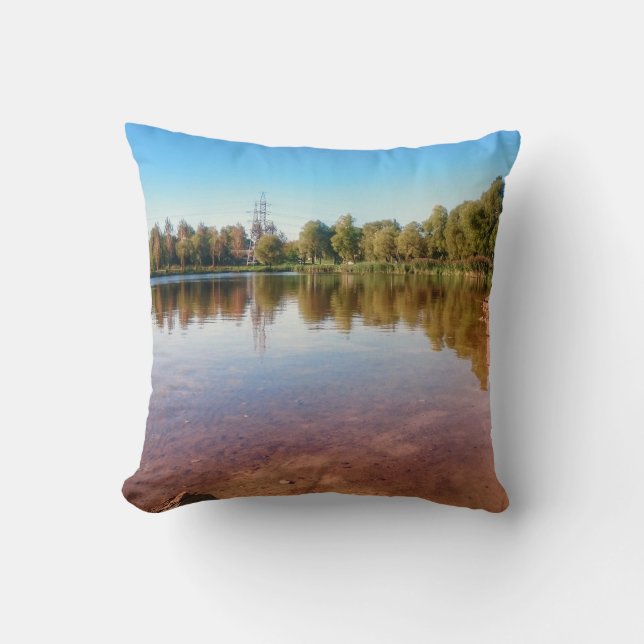 Summer Lake Countryside Landscape Throw Pillow (Front)