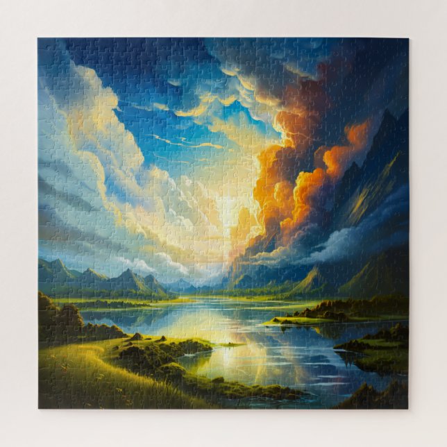 Summer Lake - Four Seasons Illustration Jigsaw Puzzle (Vertical)