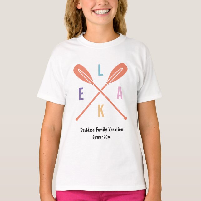 Summer Lake Paddles in Pastel Matching Family Kid T-Shirt (Front)
