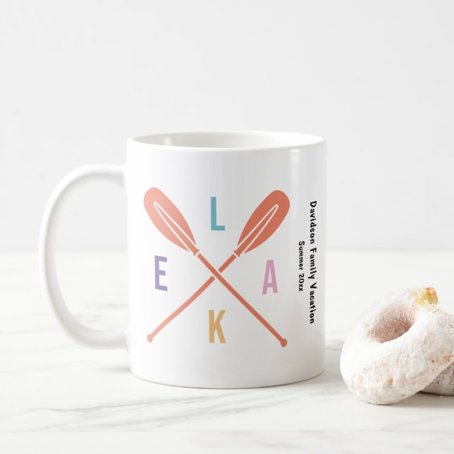 Summer Lake Paddles in Pastel with Custom Text Coffee Mug (With Donut)