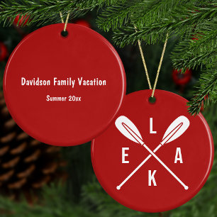 Summer Lake Paddles with Custom Text Red Christmas Ceramic Tree Decoration