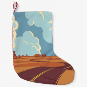 Summer landscape with an empty winding road in the small christmas stocking