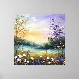 Summer Landscape with Wildflowers and Trees Canvas Print