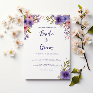 Summer lavender pink floral frame Wedding  Invitation