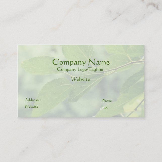 'Summer Leaves with Raindrops' Business Card (Front)