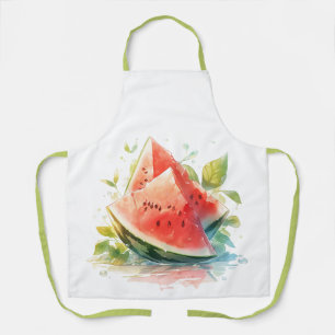 Summer Leaves With Watercolor Watermelon Apron