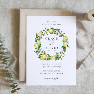 Summer Lemon and Greenery Wreath QR Code Wedding Invitation Postcard