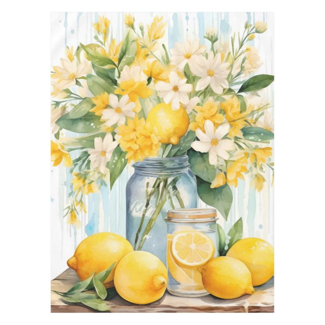 Summer Lemon Blossom Jar Tablecloth (Front)