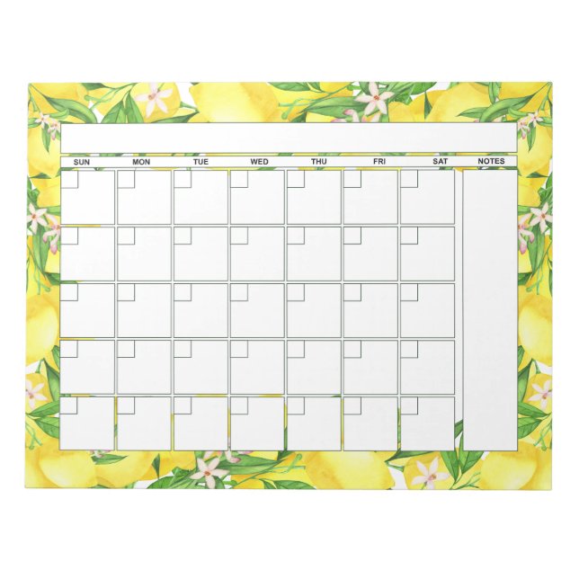Summer Lemon Blossom Monthly Planner Calendar Notepad (Front)