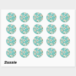 Summer Lemon blossom pattern on teal  Classic Round Sticker