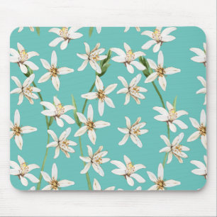 Summer Lemon blossom pattern on teal Mouse Pad