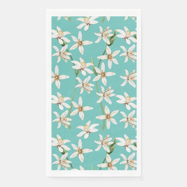 Summer Lemon blossom pattern on teal  Napkin (Front)