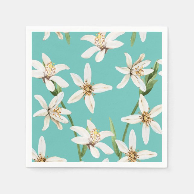 Summer Lemon blossom pattern on teal  Napkin (Front)
