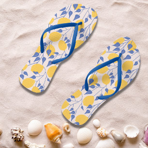 Summer Lemon Blue Floral Pattern Jandals