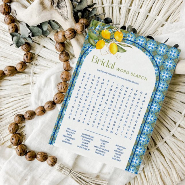 Summer Lemon Bridal Shower Word Search Game Card (Creator Uploaded)