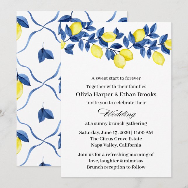 Summer Lemon Brunch Wedding  Invitation (Front/Back)