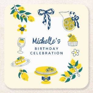 Summer Lemon Citrus Food and Drinks Birthday Party Square Paper Coaster