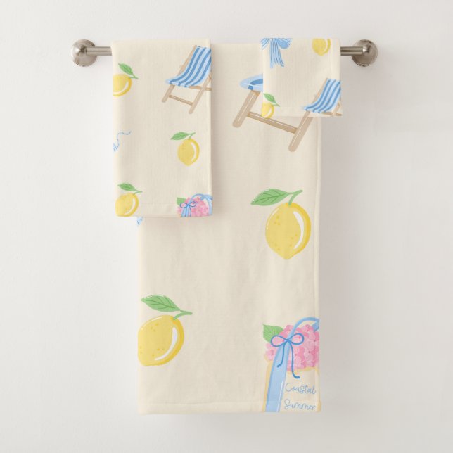 Summer Lemon Coquette Bow Coastal Bath Towel Set (Insitu)
