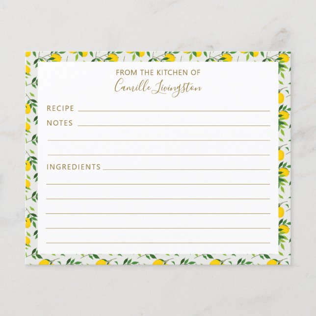 Summer Lemon Fruit Pattern Bridal Shower Recipe (Front)