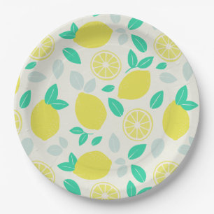 Summer Lemon Pattern in Cream Paper Plate