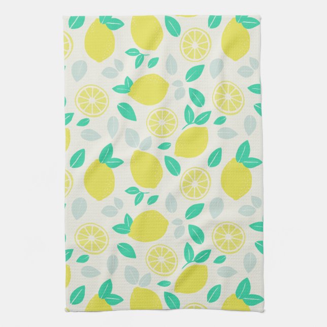 Summer Lemon Pattern in Cream Tea Towel (Vertical)