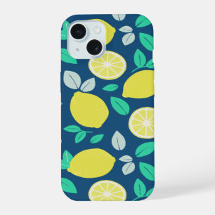 Summer Lemon Pattern in Navy Blue iPhone 15 Case