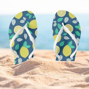 Summer Lemon Pattern in Navy Blue Jandals