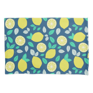 Summer Lemon Pattern in Navy Blue Pillowcase