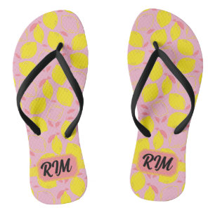 Summer Lemon Pattern Initial Yellow Pink Lemonade Jandals
