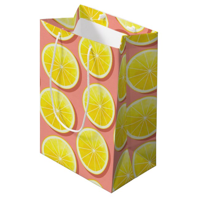 Summer Lemon Slices Pattern Medium Gift Bag (Front Angled)