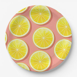 Summer Lemon Slices Pattern Paper Plate