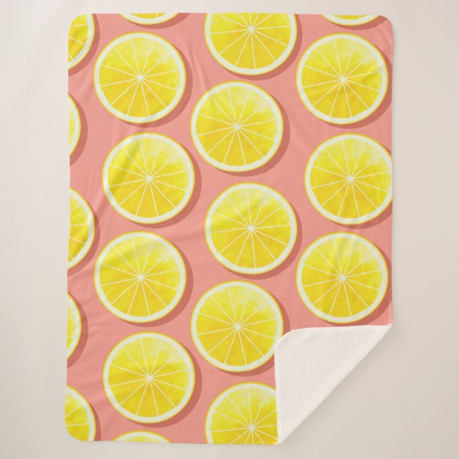 Summer Lemon Slices Pattern Sherpa Blanket (Front)