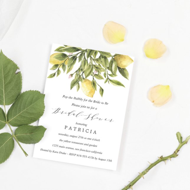 Summer Lemons and Foliage Wedding Bridal Shower Invitation (Creator Uploaded)
